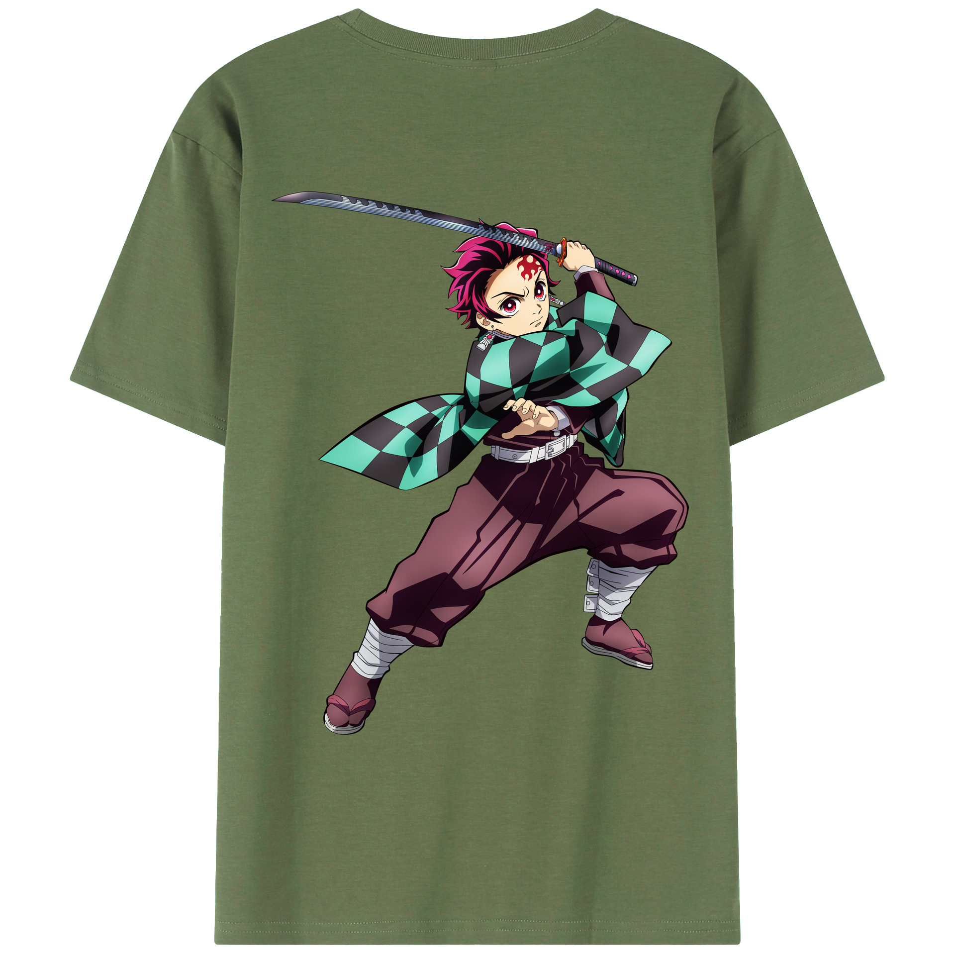 （画像用） 鬼滅の刃 竈門 炭治郎／かまど たんじろう Kamado Tanjirou 綿100％ メンズ半袖Tシャツ（バックプリント） 通気性